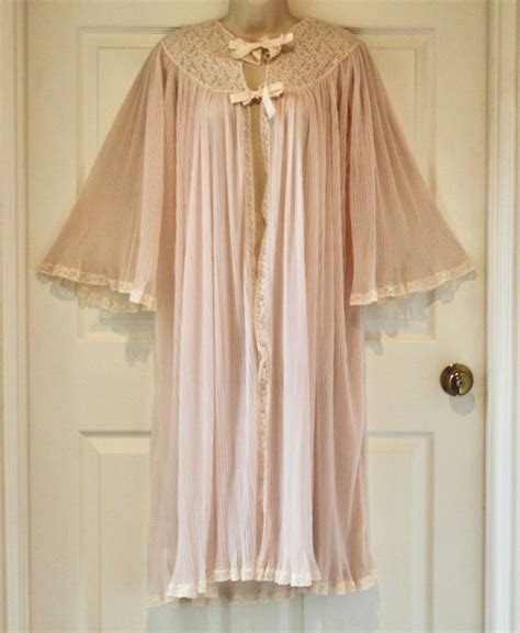 Vintage EVETTE Lingerie Pink Peignoir Sheer Accordion Gem