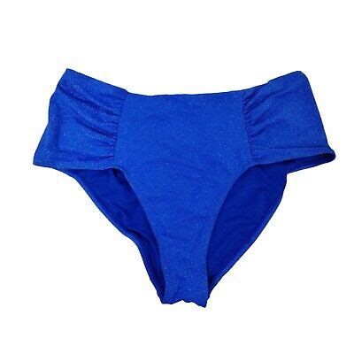Time And Tru Womens XL Royal Crew Blue 1X High Waist Ruched Plus Bikini Bottoms EBay