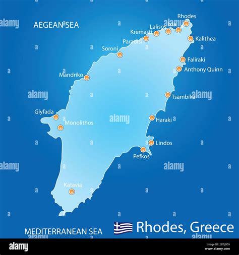 Isola Di Rodi In Grecia Mappa Su Sfondo Blu Immagine E Vettoriale Alamy