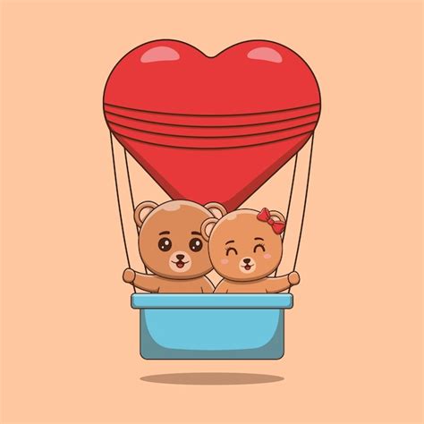 Premium Vector Cute Valentines Day Bear Couple On A Heart Shaped Hot