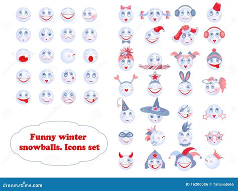 Snowballs Icons Set Stock Vector Illustration Of Funny 16200086