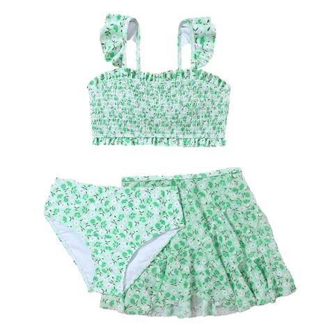 GYRATEDREAM Girls Bathing Suits 3 Piece Swimsuit Summer Bikini Tankini Sets With Cover Up Skirt