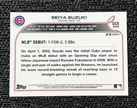 Yahoo Seiya Suzuki Topps Chrome Sapph