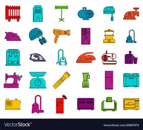 Home Appliances Icon Set Color Outline Style Vector Image