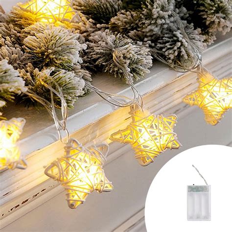 Catena Decorata Con 10 Stelle Luminose Da 20 Led Bianco Caldo A Luce