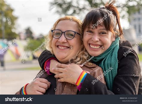 Portrait Smiling Lesbian Couple Hugging Each Stock Photo Shutterstock
