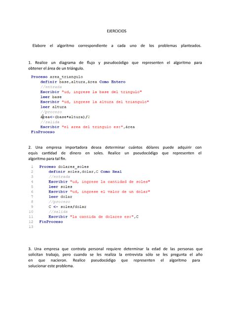 Ejercicios Tarea De Algoritmos Ejercicios Elabore El Algoritmo