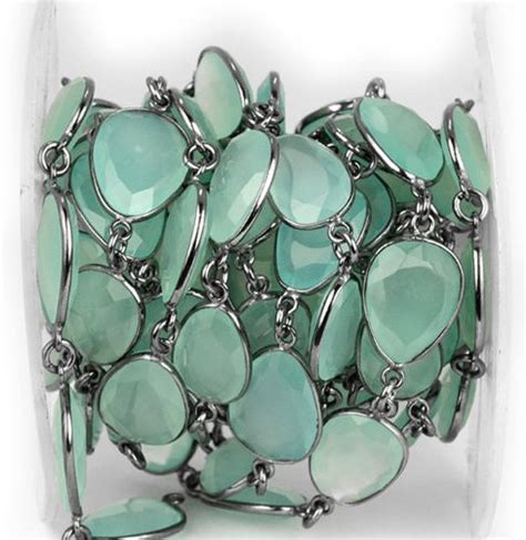 Jewellers Paradise Green Aqua Chalcedony Gemstone Bezel Connector Chain