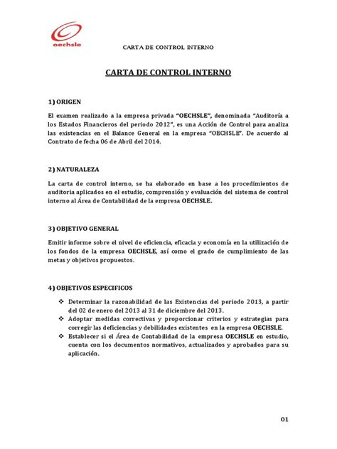 Carta De Control Interno Pdf Auditoría Financiera Contabilidad