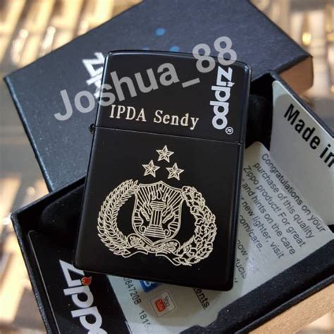 Jual Zippo Korek Api Ukir Logo Polisi Black Matte Hitam Dof Bisa Ukir