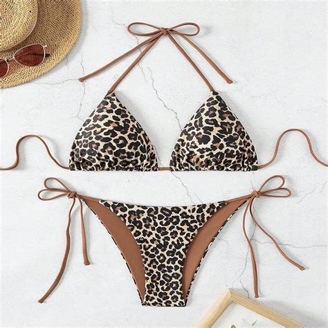 Wholesale Foreign Trade Bikini Swimwear New Leopard Print Lace Up Sexy Swimwear Women Bikini
