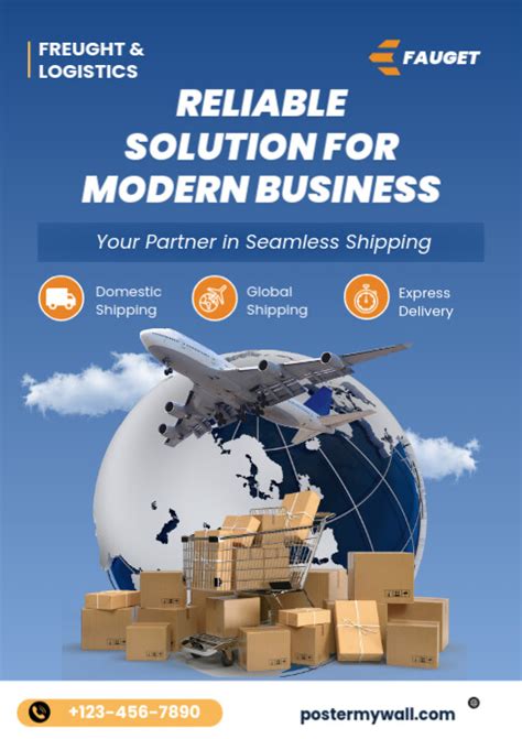 Blue Profesional Freight And Logistic Service A4 Template Postermywall