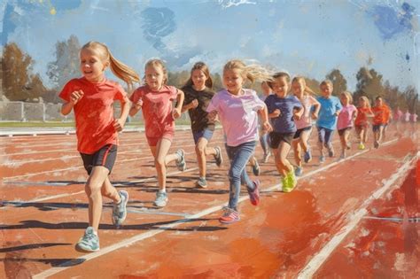 Premium Photo Group Of Children Participating In A Running Race On A