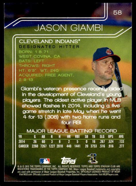 Topps Stadium Club Jason Giambi Cleveland Indians Ebay