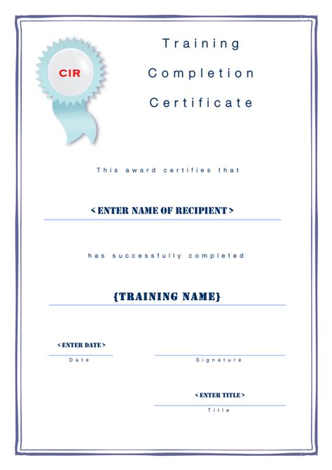 training completion certificate template  word   formats
