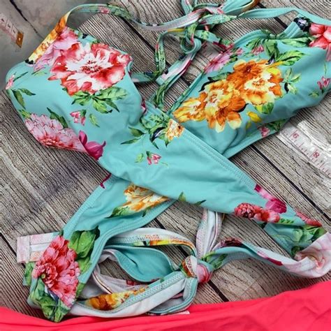 Swim Cutout Bikini Set Printed Criss Cross Tie Back Poshmark