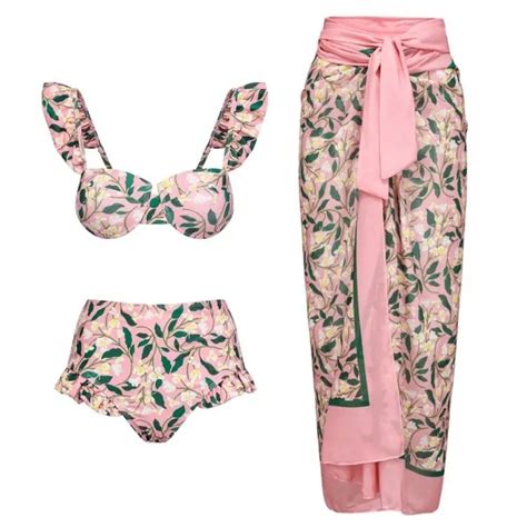 Swimsuit For Women Pink Floral Print Bikini China Beachwear And Beachwear Dress Price