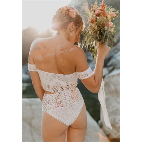 Swim Sexy White High Waist Crochet Bikini With Corset Top Poshmark