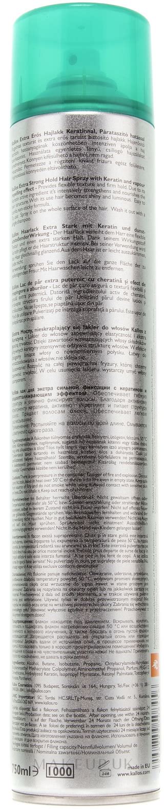 Kallos Cosmetics Hair Spray Extra Strong Hold With Keratin And Vapour