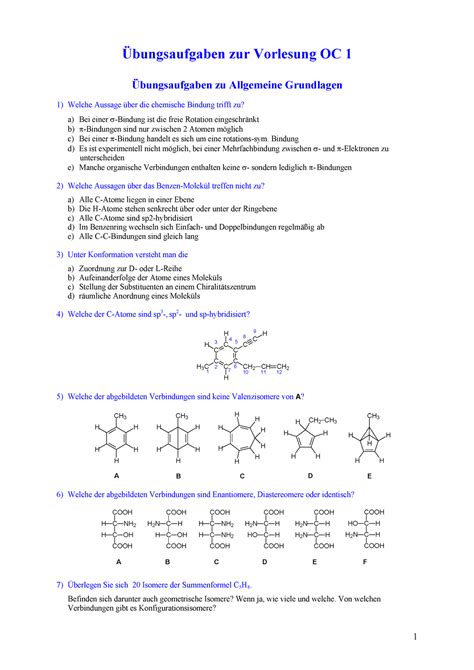 Passkatalog neu Allgemeine Chemie Übungsaufgaben zur Vorlesung OC 1