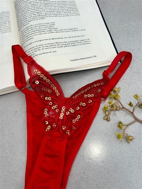 Calcinha Borboleta Fio Dental Sexy Tanga Regulagem Lingerie Sensual Shopee Brasil