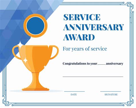 Service Anniversary Award Certificate Template with Gold Trophy