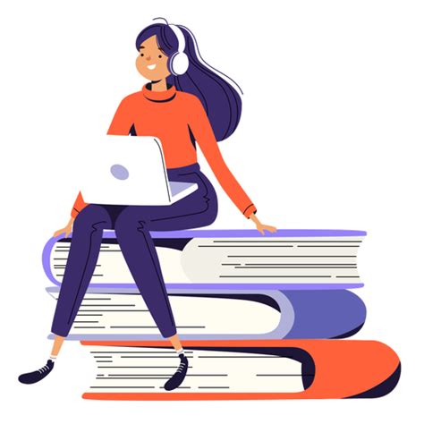 Diseño Png Y Svg De Niña Sentada Pila De Caracteres De Libros Para