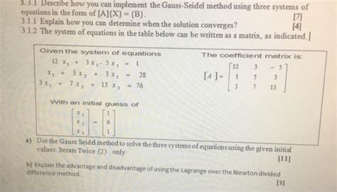 Solved Describe How You Can Implement The Gauss Seidel Chegg