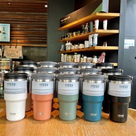 Original Tyeso Tumbler With Foldable Straw Thermos Coffee Mug Stainless Steel Hot And Cold Water