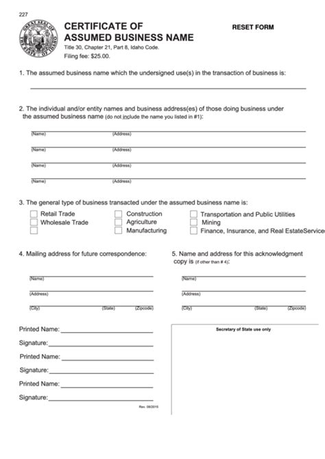Fillable Certificate Of Assumed Business Name Form Printable Pdf Download
