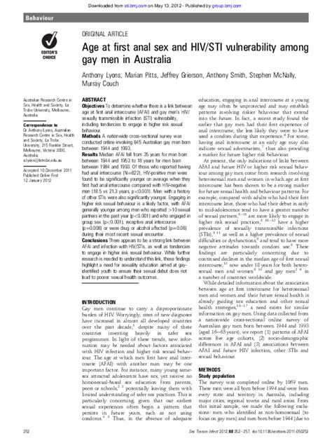 Pdf Age At First Anal Sex And Hiv Sti Vulnerability Among Gay Men In