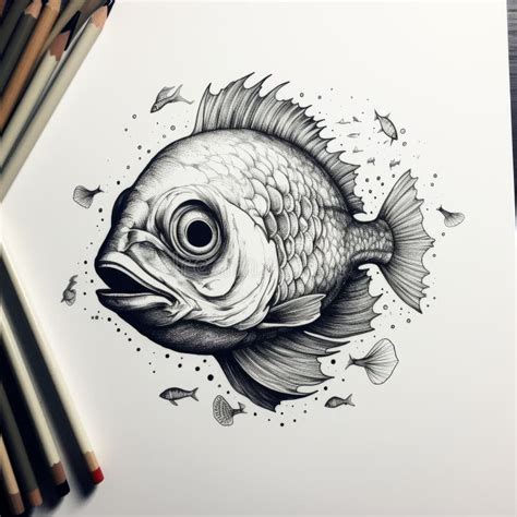 Simple Monochrome Fish Eye Sketch: Ink Illustration Stock Illustration ...