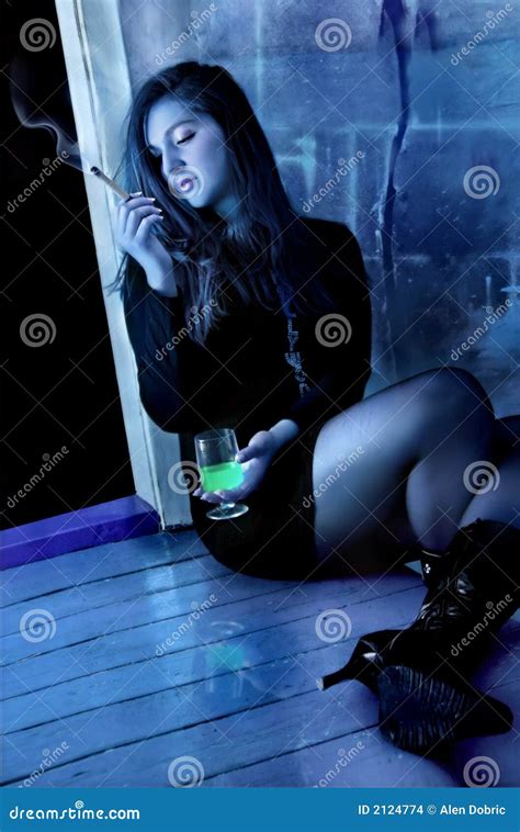 Brunette Smoking Stock Photo Image Of Woman Sitting