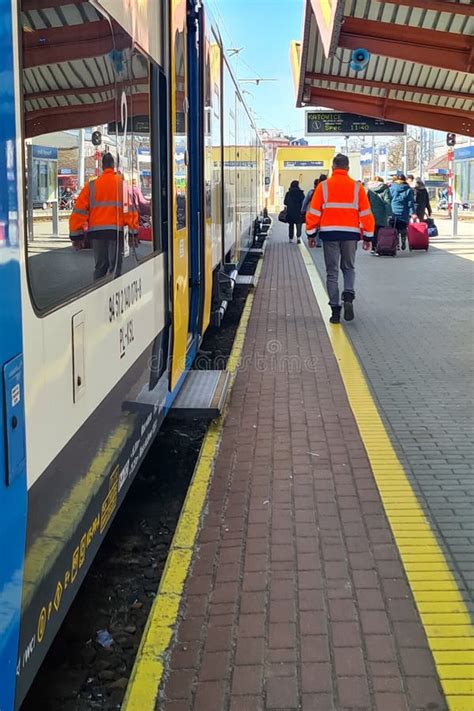 Polish Railway Station Train On The Platform Editorial Photography