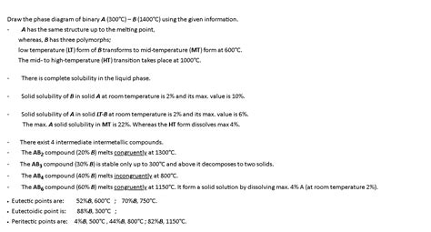 Draw the phase diagram of binary A (300°C) – | Chegg.com