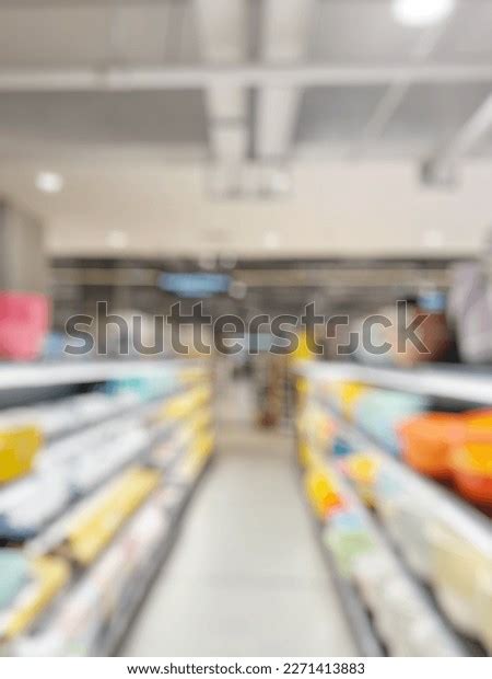 Supermarket Aisle Interior Shelves Blur Background Stock Photo ...