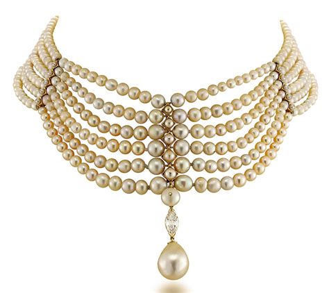 A NATURAL PEARL AND DIAMOND CHOKER NECKLACE | Christie's