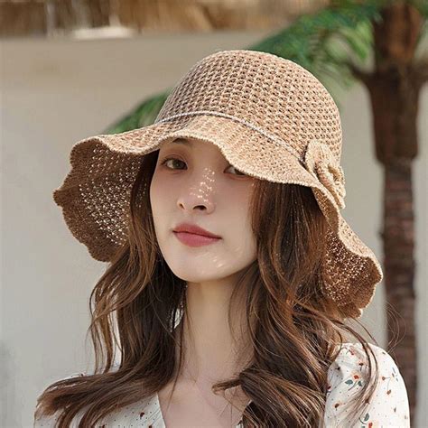 Flower Women Fisherman Hat Wave Edge Panama Hats Fashion Bucket Hat For