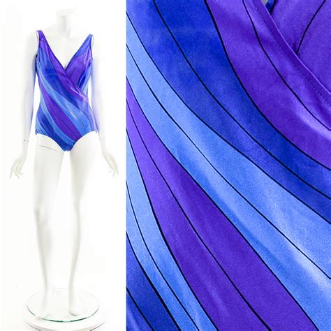 Vintage Purple Blue 70s One Piece Bathing Suit by Maxine Of Hollywood