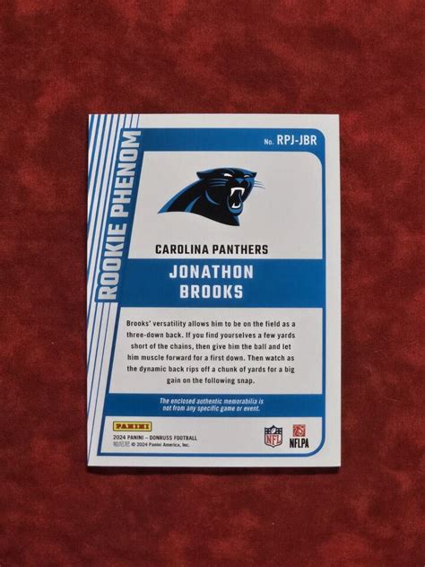 2024 Panini Donruss Rookie Phenom Jonathan Brooks Swatch RC RPJ JBR