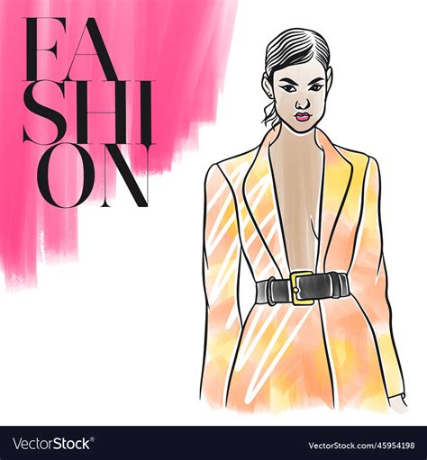 Girl Fashionista In A Nude Jacket Fashion Vector Image