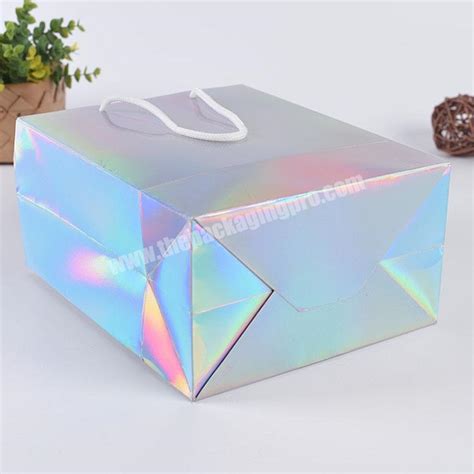 Lipack Hot Stamping Iridescent Luxury Paper Bag Holographic Rainbow Color Paper Gift Bags For