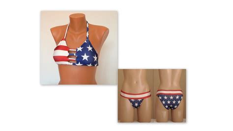 American Flag Triangle Bikini Top Full Coverage Bottoms Plus Etsy