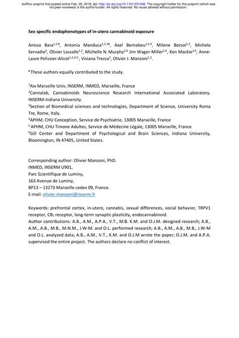 PDF Sex Specific Endophenotypes Of In Utero Cannabinoid Exposure