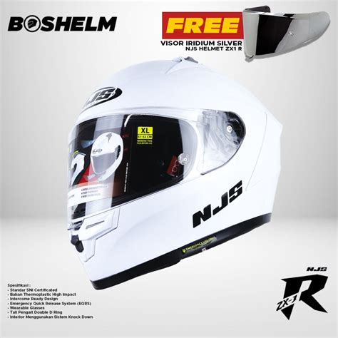 Jual BOSHELM Helm NJS ZX 1R Solid PUTIH GLOSSY Helm Full Face SNI