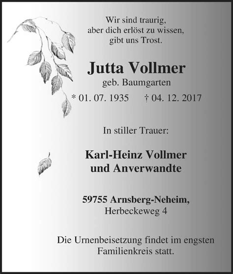 Traueranzeigen Von Jutta Vollmer Trauer In NRW De