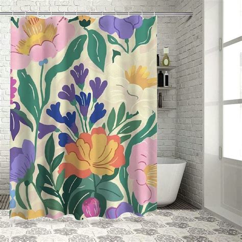 Bciig Abstract Matisse Floral Shower Curtain Boho Flower Leaves