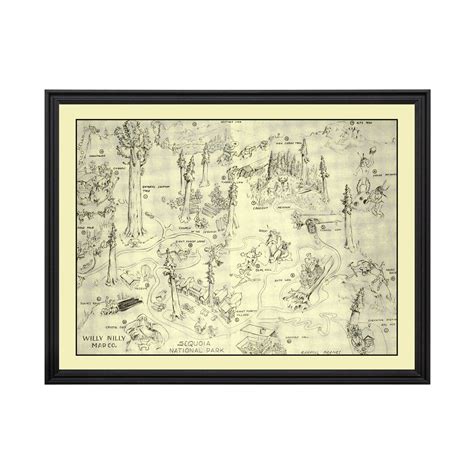 Sequoia National Park Art, 1945 Vintage Map of Sequoia National Park