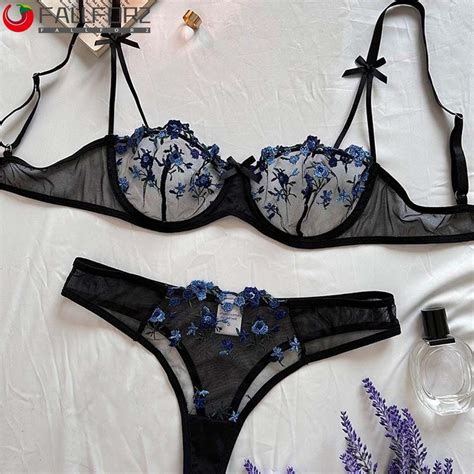 Afallfor Sexy Women S Lingerie Transperant Breathable Floral Embroidery Lingerie Set Fashion