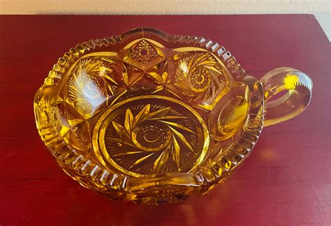 Vintage Cut Glass Serving Bowl With Handle Sunflower Pattern Etsy UK